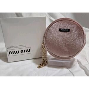 MIU MIU Pink Velvet Round Pouchette/Wristlet New with Box -  GWP